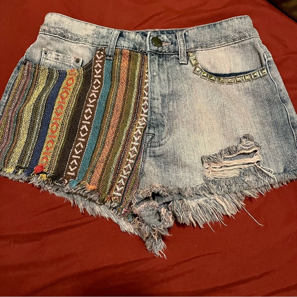 BDG urban outfitters high rise dree distressed studded shorts